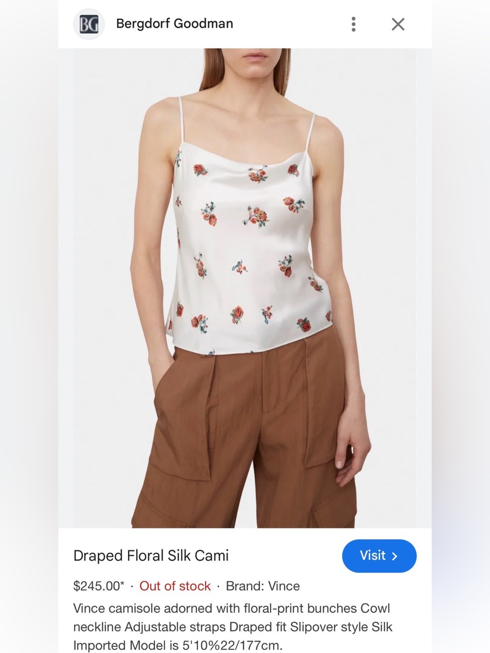 NWT VINCE- Silk Ikat Floral Draped Camisole Career Work White